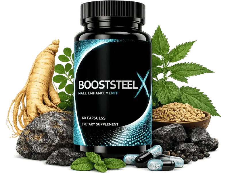 BoostSteelX bottle and male vitality product visual